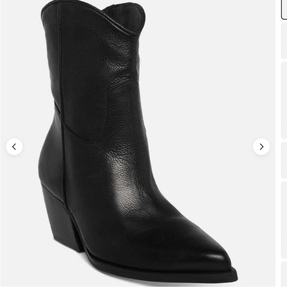 STEVE MADDEN Black Padded Wolfer Pointed Toe Leather Western Boot 6.5